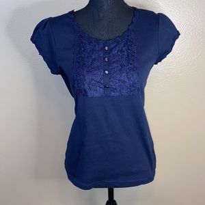 Christopher & Banks Navy Blue Lace Button Detailed Shirt